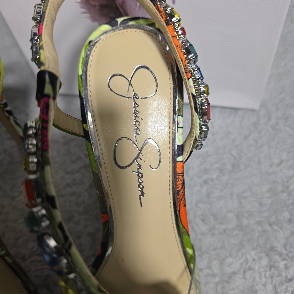Jessica Simpson Multicolor Jeweled Floral High Heel Sandals - Picture 7 of 11